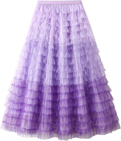 Women's Casual Gradient Color Layered Mesh Cake Skirts Multi-Layered High Waist Gauze Skirt in Saudi Arabia