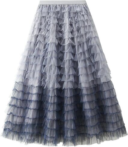 Women's Casual Gradient Color Layered Mesh Cake Skirts Multi-Layered High Waist Gauze Skirt in Saudi Arabia