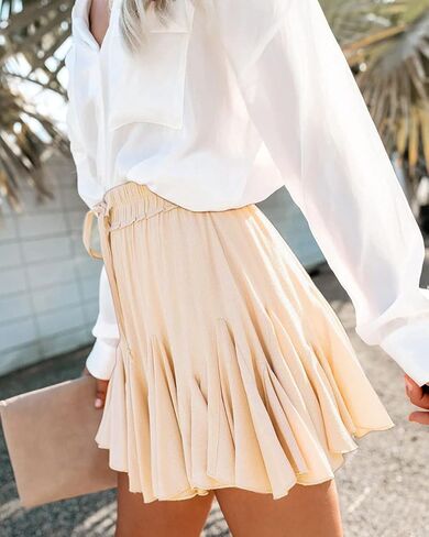 تنورة نسائية قصيرة مكشكشة عالية الخصر من Metietila ذات ثنيات وتنانير قصيرة مع رباط in Kuwait