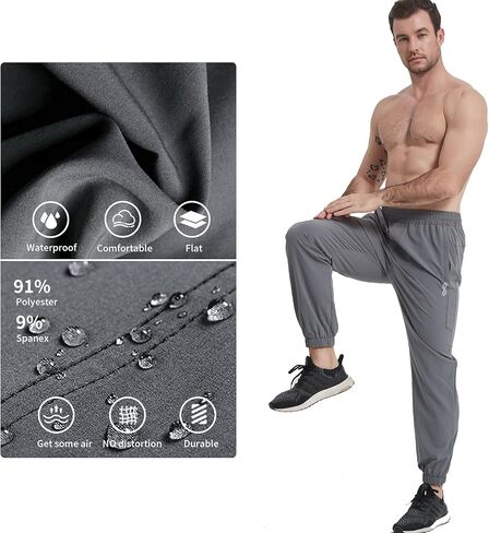 بنطلون رياضي للرجال من Trackpants مع جيوب بسحاب كاجوال للجري سريع الجفاف سروال رياضي S-3XL in Kuwait