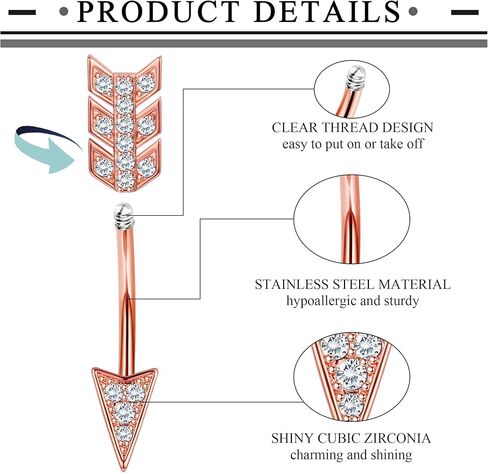 dochais البطن زر الدائري، حلقات البطن الفولاذ الجراحية للنساء الفولاذ المقاوم للصدأ تتدلى تألق تشيكوسلوفاكيا البطن ثقب المجوهرات فراشة ثعبان عين الشر السهم ثقب المجوهرات الذهب in Kuwait