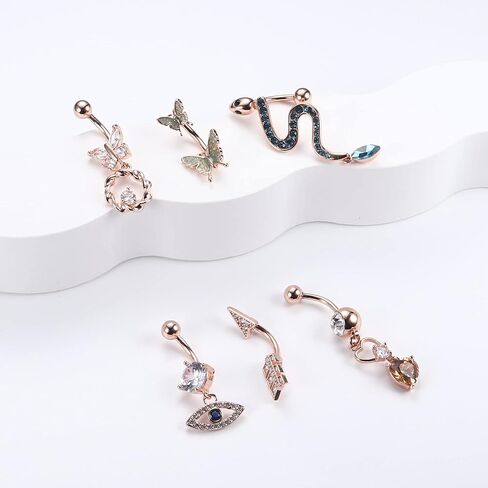 dochais البطن زر الدائري، حلقات البطن الفولاذ الجراحية للنساء الفولاذ المقاوم للصدأ تتدلى تألق تشيكوسلوفاكيا البطن ثقب المجوهرات فراشة ثعبان عين الشر السهم ثقب المجوهرات الذهب in Kuwait