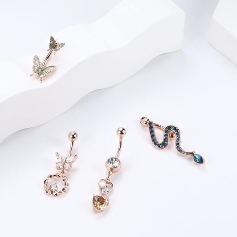 dochais البطن زر الدائري، حلقات البطن الفولاذ الجراحية للنساء الفولاذ المقاوم للصدأ تتدلى تألق تشيكوسلوفاكيا البطن ثقب المجوهرات فراشة ثعبان عين الشر السهم ثقب المجوهرات الذهب in Kuwait