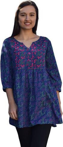 Megha Pure Cotton Hand Embroidered and Printed Tunic Top Blouse in Saudi Arabia