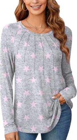 Anyhold Womens Fall Long Sleeve Tunic Tops for Leggings Casual Loose Fit Dressy Blouses Fashion Pleated Shirts in Kuwait