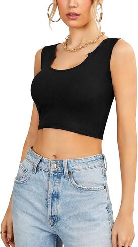 LYANER Women's Deep Notch Neck Sleeveless Ribbed Bodycon Crop Tops Cami Tank in Saudi Arabia