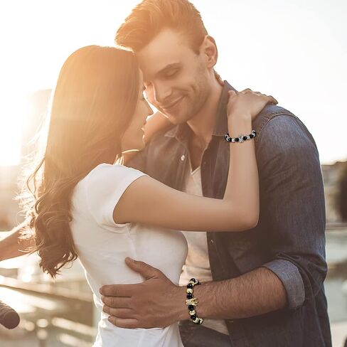 Crown King and Queen Beaded Bracelets for Couples, Adjustable Handmade Braided Black Onxy Stone Beads Link Bracelet for Men Women Valentines in Saudi Arabia