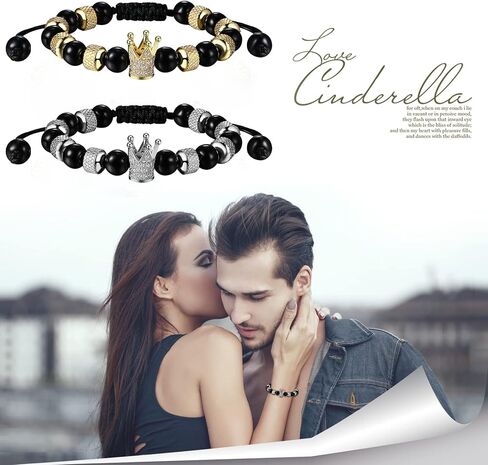 Crown King and Queen Beaded Bracelets for Couples, Adjustable Handmade Braided Black Onxy Stone Beads Link Bracelet for Men Women Valentines in Saudi Arabia