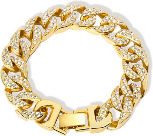 DAILI 14K أساور الذهب للرجال، سوار الارتباط الكوبي للرجال 8 بوصة طول تشيكوسلوفاكيا الهيب هوب سوار سلسلة سوار مثلج خارج الكوبي الفولاذ المقاوم للصدأ سوار 14 مم عرض 6 مم سمك in Kuwait
