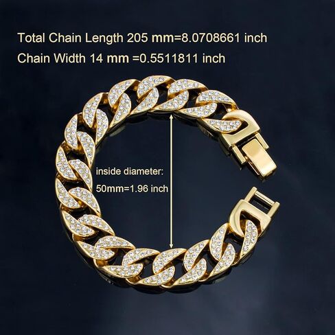 DAILI 14K أساور الذهب للرجال، سوار الارتباط الكوبي للرجال 8 بوصة طول تشيكوسلوفاكيا الهيب هوب سوار سلسلة سوار مثلج خارج الكوبي الفولاذ المقاوم للصدأ سوار 14 مم عرض 6 مم سمك in Kuwait