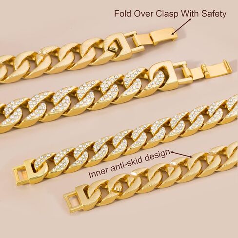 DAILI 14K أساور الذهب للرجال، سوار الارتباط الكوبي للرجال 8 بوصة طول تشيكوسلوفاكيا الهيب هوب سوار سلسلة سوار مثلج خارج الكوبي الفولاذ المقاوم للصدأ سوار 14 مم عرض 6 مم سمك in Kuwait