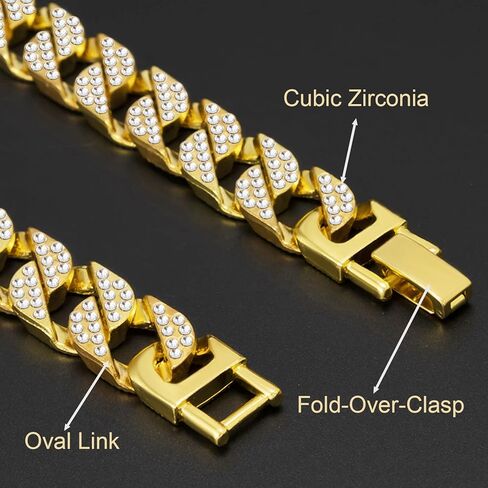 DAILI 14K أساور الذهب للرجال، سوار الارتباط الكوبي للرجال 8 بوصة طول تشيكوسلوفاكيا الهيب هوب سوار سلسلة سوار مثلج خارج الكوبي الفولاذ المقاوم للصدأ سوار 14 مم عرض 6 مم سمك in Kuwait