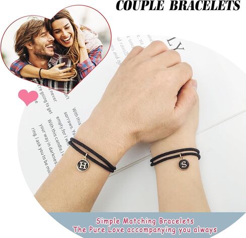 Matching Bracelets for Couples, Pinky Promise Bracelet with A-Z Pendant Letters, Gift for Boyfriend Girlfriend Best Friend with Cute Heart Matching Bracelet in Saudi Arabia