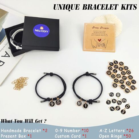 Matching Bracelets for Couples, Pinky Promise Bracelet with A-Z Pendant Letters, Gift for Boyfriend Girlfriend Best Friend with Cute Heart Matching Bracelet in Saudi Arabia