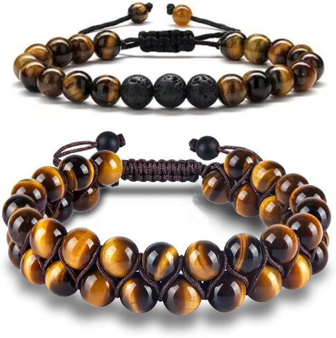Triple Protection Bracelet for Men and Women,Tiger Eye Black Onyx and Lava Rock 8mm Handmade Beaded Bracelets,Crystal Jewelry Stone Bracelets Bring Luck and Prosperity and Happiness in Kuwait