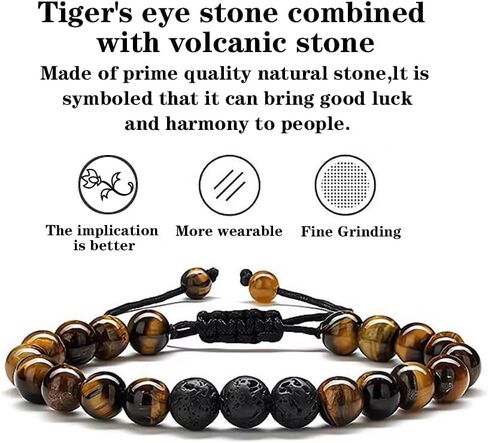 Triple Protection Bracelet for Men and Women,Tiger Eye Black Onyx and Lava Rock 8mm Handmade Beaded Bracelets,Crystal Jewelry Stone Bracelets Bring Luck and Prosperity and Happiness in Kuwait