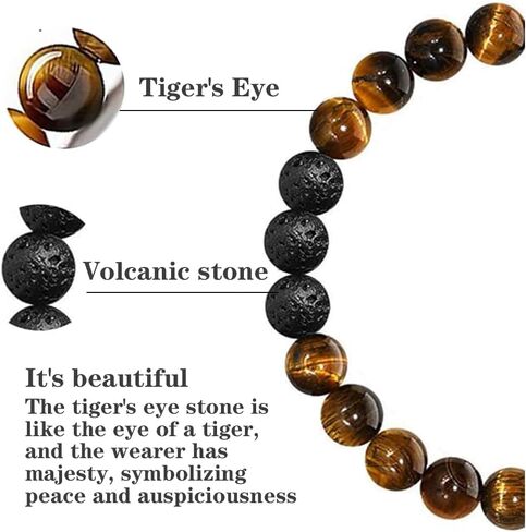 Triple Protection Bracelet for Men and Women,Tiger Eye Black Onyx and Lava Rock 8mm Handmade Beaded Bracelets,Crystal Jewelry Stone Bracelets Bring Luck and Prosperity and Happiness in Kuwait