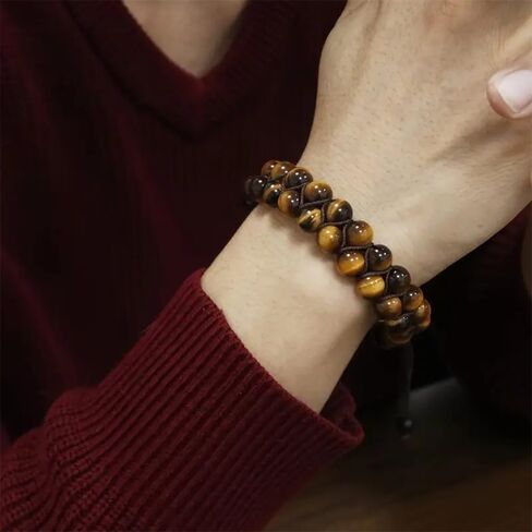 Triple Protection Bracelet for Men and Women,Tiger Eye Black Onyx and Lava Rock 8mm Handmade Beaded Bracelets,Crystal Jewelry Stone Bracelets Bring Luck and Prosperity and Happiness in Kuwait