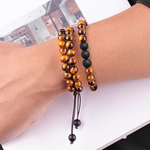 Triple Protection Bracelet for Men and Women,Tiger Eye Black Onyx and Lava Rock 8mm Handmade Beaded Bracelets,Crystal Jewelry Stone Bracelets Bring Luck and Prosperity and Happiness in Kuwait