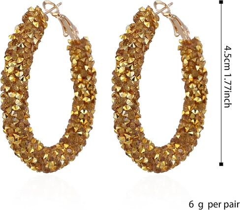 Bohemian Shiny Glitter Sequins Hoop Earrings Wrapped Gold Plated Circle Statement Rhinestone Dangle Drop Earrings for Women Girls Boho in Kuwait