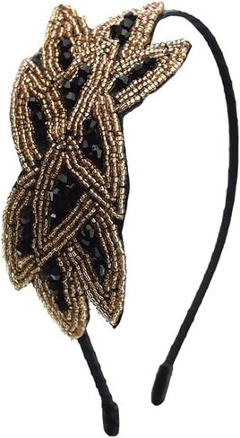 YALLNASL Vintage 1920s Flapper Headband for Women حجر الراين مطرز عصابات الرأس لا تنزلق 1920 Flapper Hair Band Accessories Crystal Leaf Headbands زي حفلة فلابر قطعة الرأس in Saudi Arabia
