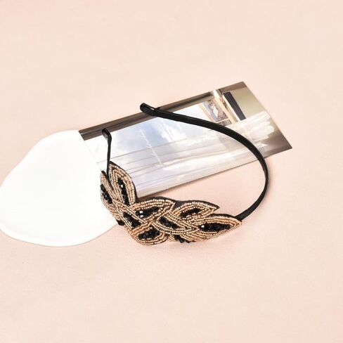 YALLNASL Vintage 1920s Flapper Headband for Women حجر الراين مطرز عصابات الرأس لا تنزلق 1920 Flapper Hair Band Accessories Crystal Leaf Headbands زي حفلة فلابر قطعة الرأس in Saudi Arabia