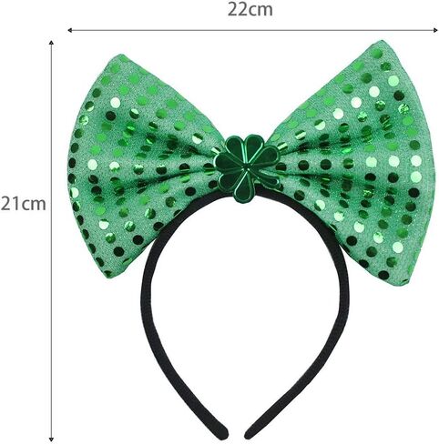 St. Patrick's Party Headband Hair Hoop and Veil Decorative Skirt Set, Green bow Headband Hair Band With Sequins Glitter Shamrock Clover Four leaf clover Hair Accessories Headdress for St. in Kuwait