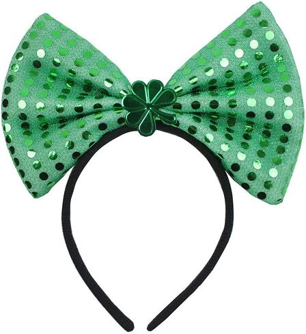 St. Patrick's Party Headband Hair Hoop and Veil Decorative Skirt Set, Green bow Headband Hair Band With Sequins Glitter Shamrock Clover Four leaf clover Hair Accessories Headdress for St. in Kuwait
