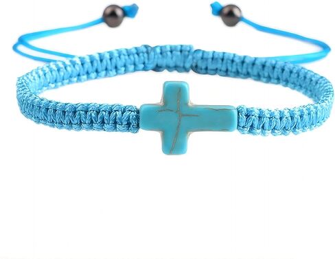 tenghong2021 Cross Hand Woven Rope Bracelet Handmade Braided String Turquoise Adjustable Bracelet Matching Couple Bracelets for Women Men Birthday Gifts Lucky Jewelry in Saudi Arabia