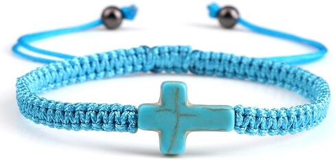 tenghong2021 Cross Hand Woven Rope Bracelet Handmade Braided String Turquoise Adjustable Bracelet Matching Couple Bracelets for Women Men Birthday Gifts Lucky Jewelry in Saudi Arabia