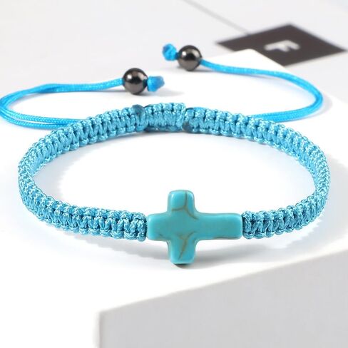 tenghong2021 Cross Hand Woven Rope Bracelet Handmade Braided String Turquoise Adjustable Bracelet Matching Couple Bracelets for Women Men Birthday Gifts Lucky Jewelry in Saudi Arabia