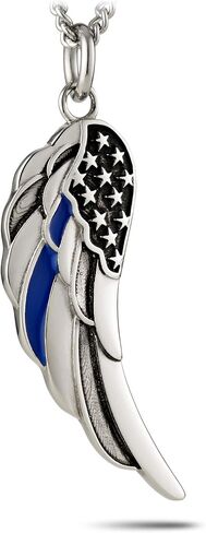 Stainless Steel Angel Wing-Thin Blue Line Necklace -Ps 91:11 in Kuwait