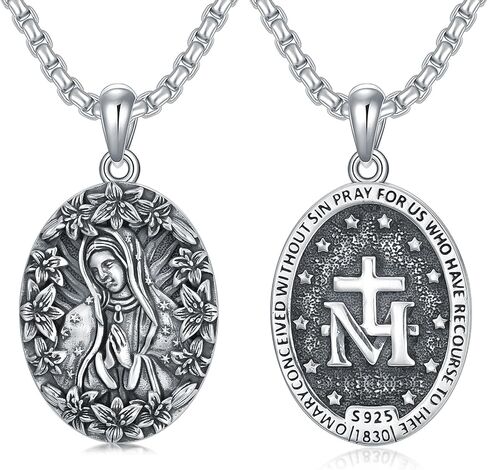 Virgin Mary Necklace 925 Sterling Silver Our Lady of Guadalupe Virgen de Guadalupe Religious Gift in Saudi Arabia