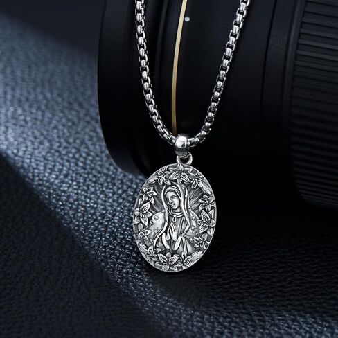 Virgin Mary Necklace 925 Sterling Silver Our Lady of Guadalupe Virgen de Guadalupe Religious Gift in Saudi Arabia