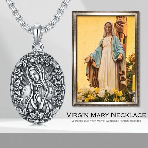 Virgin Mary Necklace 925 Sterling Silver Our Lady of Guadalupe Virgen de Guadalupe Religious Gift in Saudi Arabia