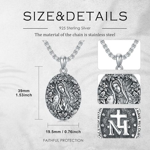 Virgin Mary Necklace 925 Sterling Silver Our Lady of Guadalupe Virgen de Guadalupe Religious Gift in Saudi Arabia