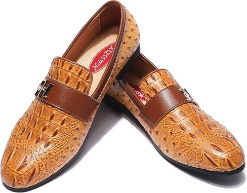 XQWFH Mens Casual Classic Crocodile Texture Loafer with Gold Buckle Penny Slip-On Wedding Party Prom Shoes in Saudi Arabia