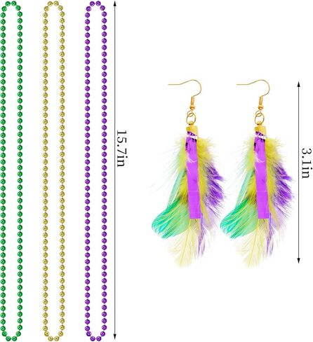 Yookat 8 Pieces Mardi Gras Outfits Mardi Gras Costume Accessories Mardi Gras Headband Earrings Beads Necklace for Women in Kuwait