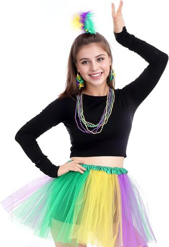 Yookat 8 Pieces Mardi Gras Outfits Mardi Gras Costume Accessories Mardi Gras Headband Earrings Beads Necklace for Women in Kuwait