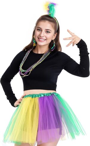 Yookat 8 Pieces Mardi Gras Outfits Mardi Gras Costume Accessories Mardi Gras Headband Earrings Beads Necklace for Women in Kuwait