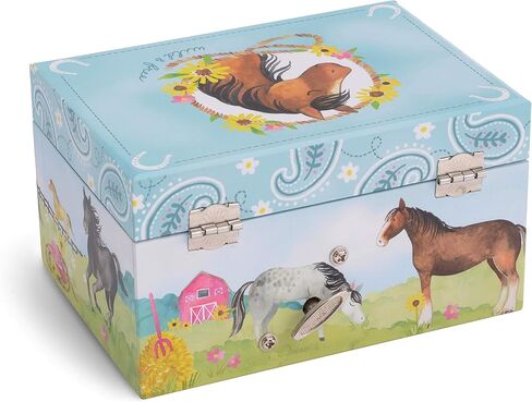 صندوق تخزين المجوهرات الموسيقية للفتيات من Jewelkeeper مع حصان دوار، حزمة تصميم الحظيرة مع صندوق تخزين المجوهرات الموسيقية مع وحيد القرن الدوار، تصميم قوس قزح لامع ونجوم in Kuwait