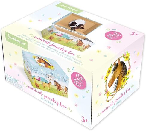 صندوق تخزين المجوهرات الموسيقية للفتيات من Jewelkeeper مع حصان دوار، حزمة تصميم الحظيرة مع صندوق تخزين المجوهرات الموسيقية مع وحيد القرن الدوار، تصميم قوس قزح لامع ونجوم in Kuwait