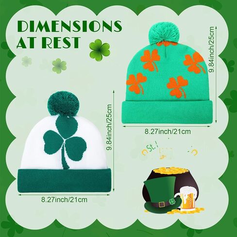 Vinsatin 2 Pcs St Patrick's Day Hats Irish Shamrock Beanie Hat Shamrock Winter Hat Green Cap St Patricks Accessories for Kids Women Men in Saudi Arabia