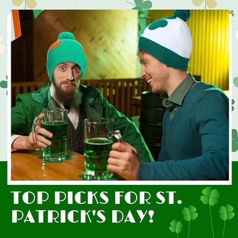Vinsatin 2 Pcs St Patrick's Day Hats Irish Shamrock Beanie Hat Shamrock Winter Hat Green Cap St Patricks Accessories for Kids Women Men in Saudi Arabia