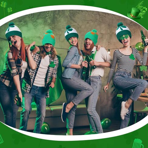 Vinsatin 2 Pcs St Patrick's Day Hats Irish Shamrock Beanie Hat Shamrock Winter Hat Green Cap St Patricks Accessories for Kids Women Men in Saudi Arabia