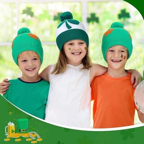Vinsatin 2 Pcs St Patrick's Day Hats Irish Shamrock Beanie Hat Shamrock Winter Hat Green Cap St Patricks Accessories for Kids Women Men in Saudi Arabia