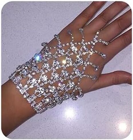 Finger Ring Bracelet for Women Rhinestone Hand Chain Bracelet with Ring Slave Bracelet Hand Harness Bracelet for Girls in Saudi Arabia