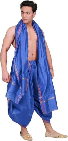 Dhoti and Angavastram Set with Golden Woven Paisley on Border in Saudi Arabia