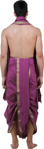 Dhoti and Angavastram Set with Golden Woven Paisley on Border in Saudi Arabia