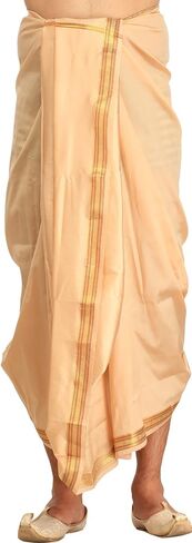 Dhoti and Angavastram Set with Golden Woven Paisley on Border in Saudi Arabia